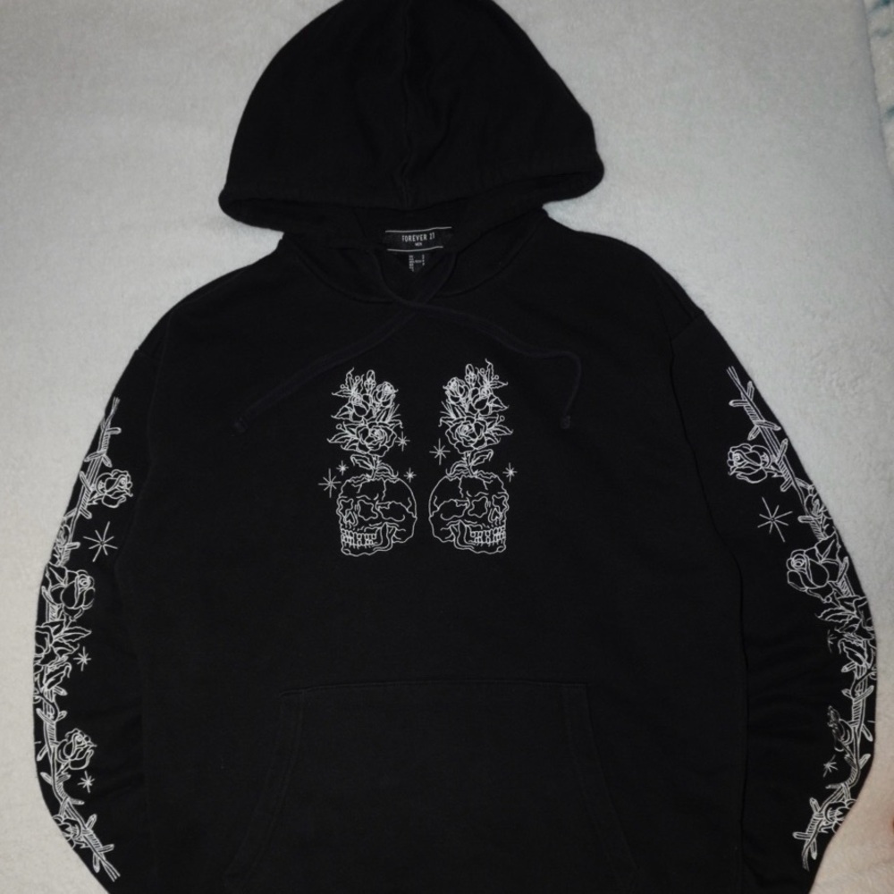 Forever 21 Black Hoodie with White Floral Graphics